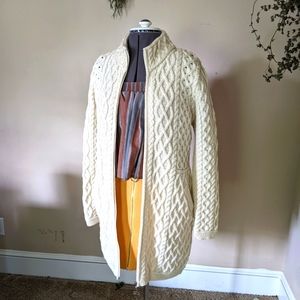 Aran Crafts, Off white, zip up, sweater, 100% merino wool,